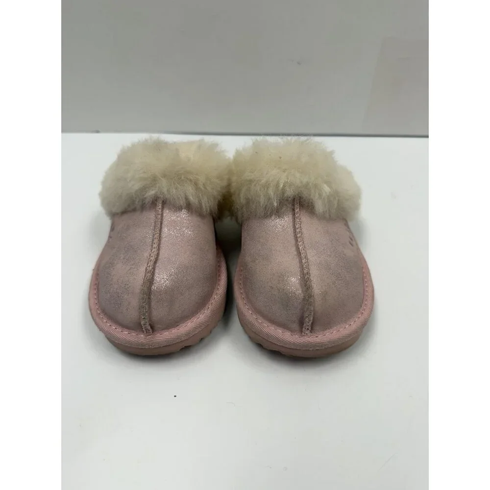 UGG Metallic Glitter Genuine Shearling Slipper Kids Girls Rose Gold Sz 12